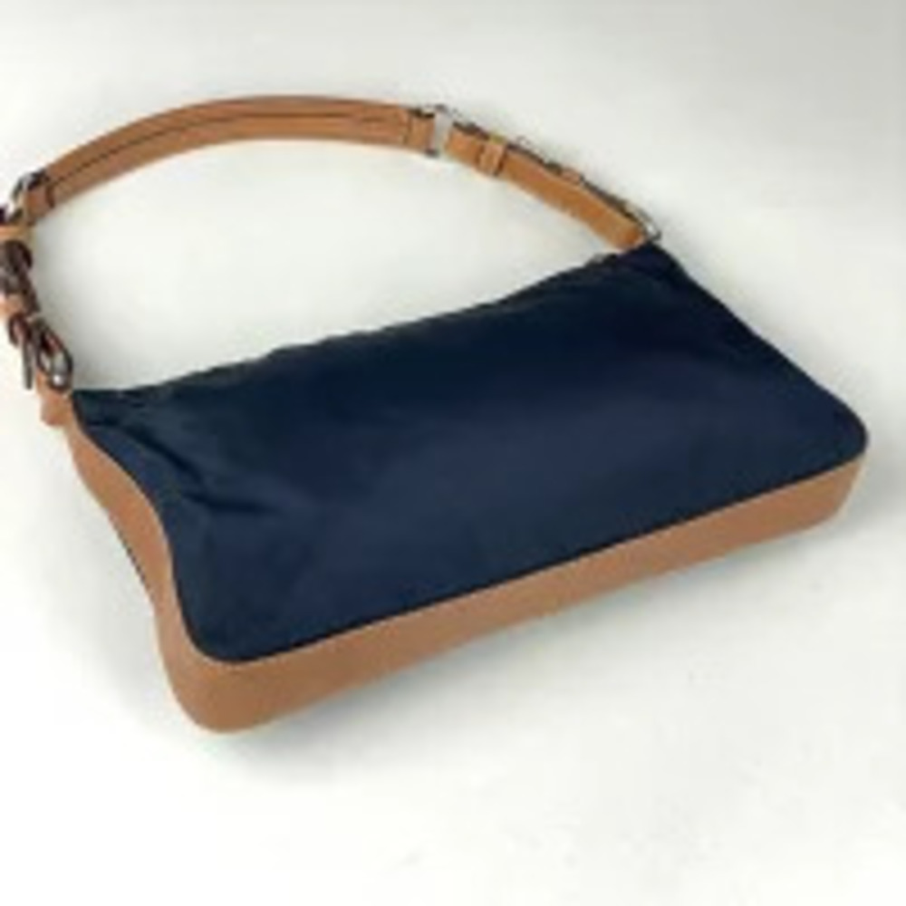 Prada Hobo Navy Plate Bag Blue Shoulder Handbag Brown